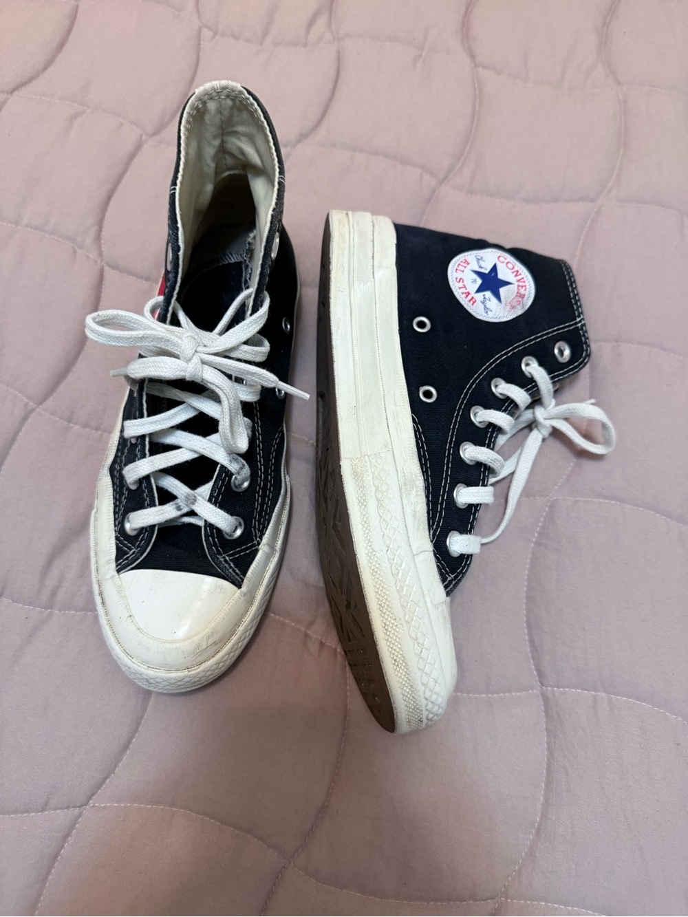 Comme des Garcons x Converse Beige Canvas Sneaker with Red Heart Logo - Picture 2 of 6
